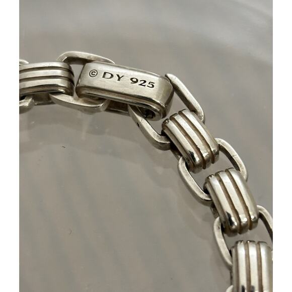 David Yurman Sterling Silver Square & Oval Ribbed Link Chain BRACELET 8.25” - Picture 2 of 7